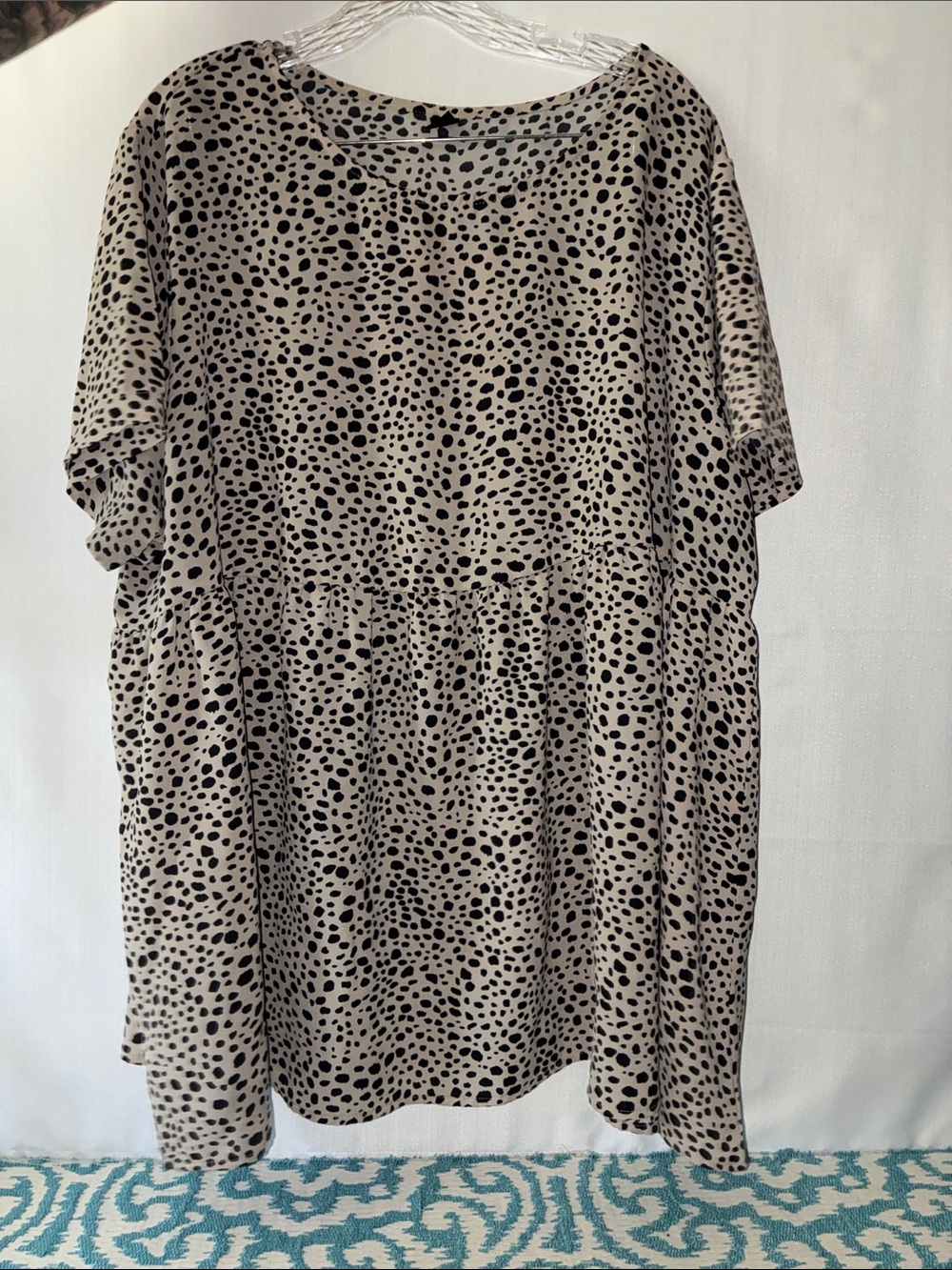 SHEIN Beige and Black Leopard Print Short Sleeve Shift Top 4XL